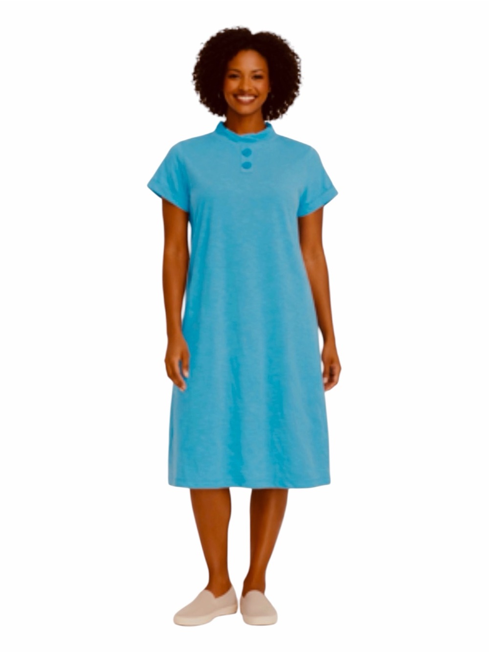Monroe & Main Cotton Blend Lightweight Shift Blue Knee Length T-Shirt Day Dress